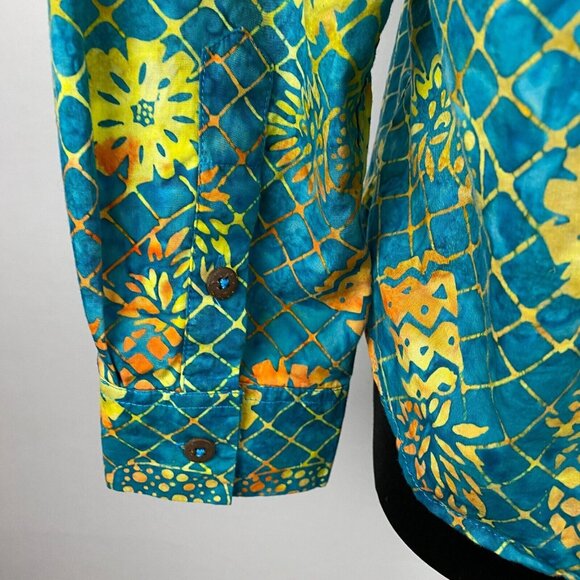Pete Huntington Shirt Womens Button Down Unique Tribal Pineapple Print Travel M - Picture 7 of 9
